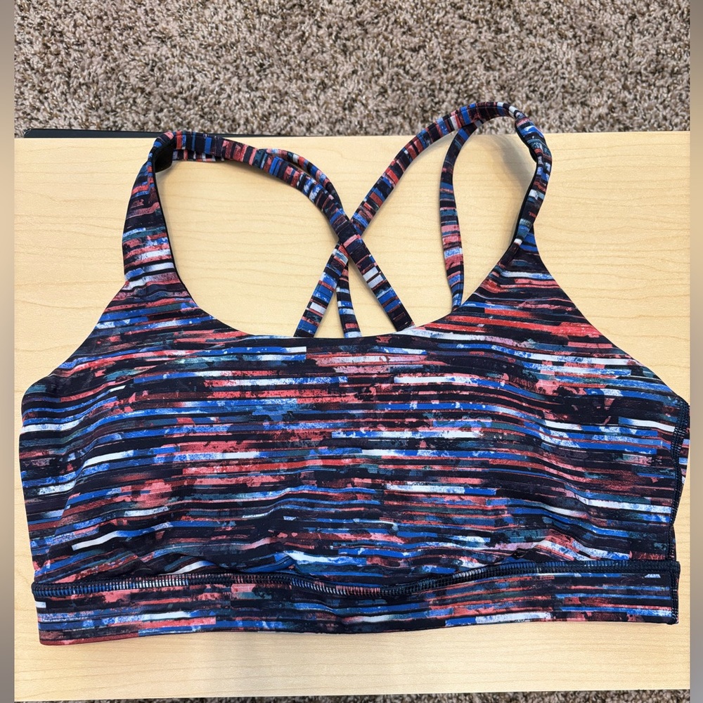 Lululemon Hinshu Alpine Multi Striped Time To Sweat Bra Size 10.